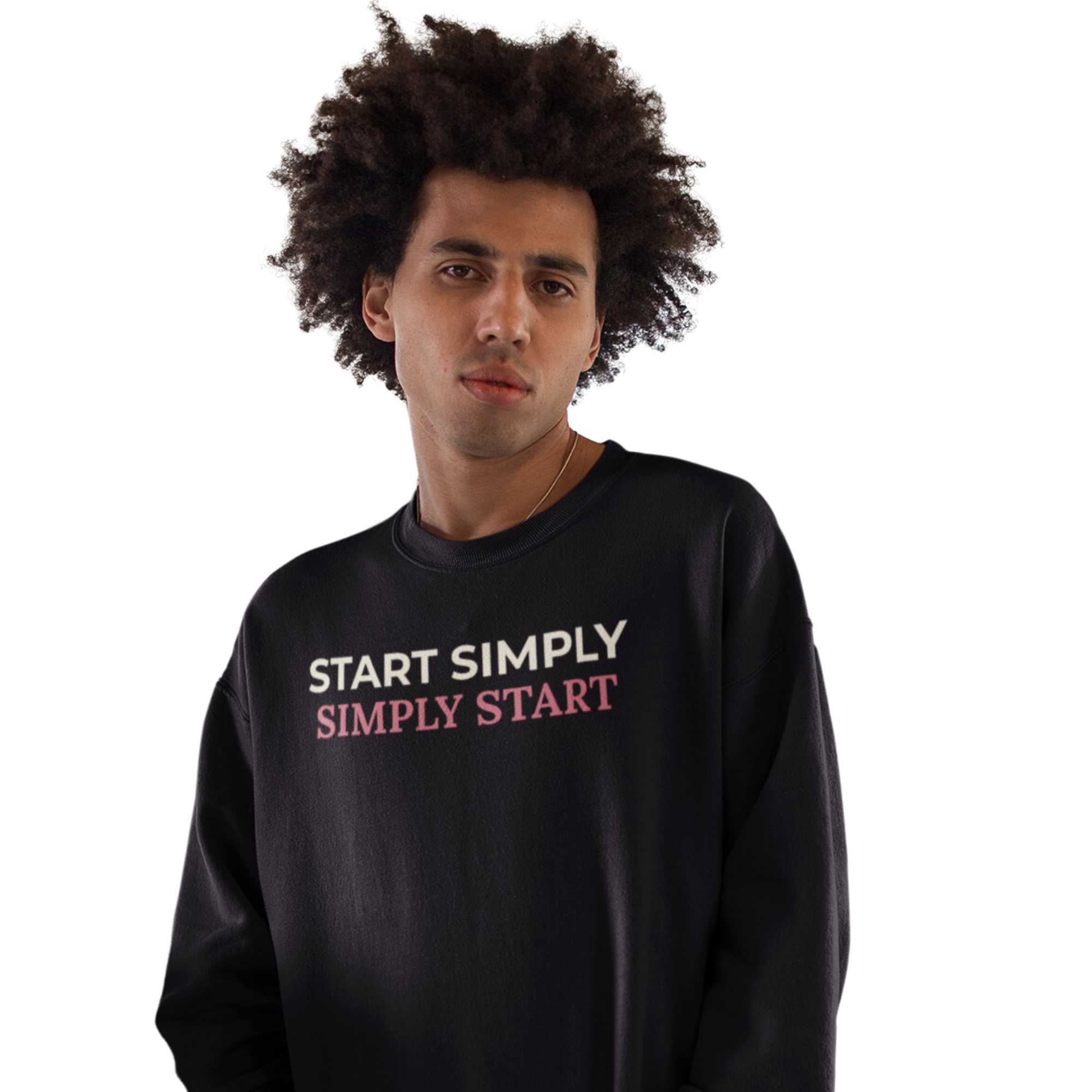 model in the black start simply sweatshirt