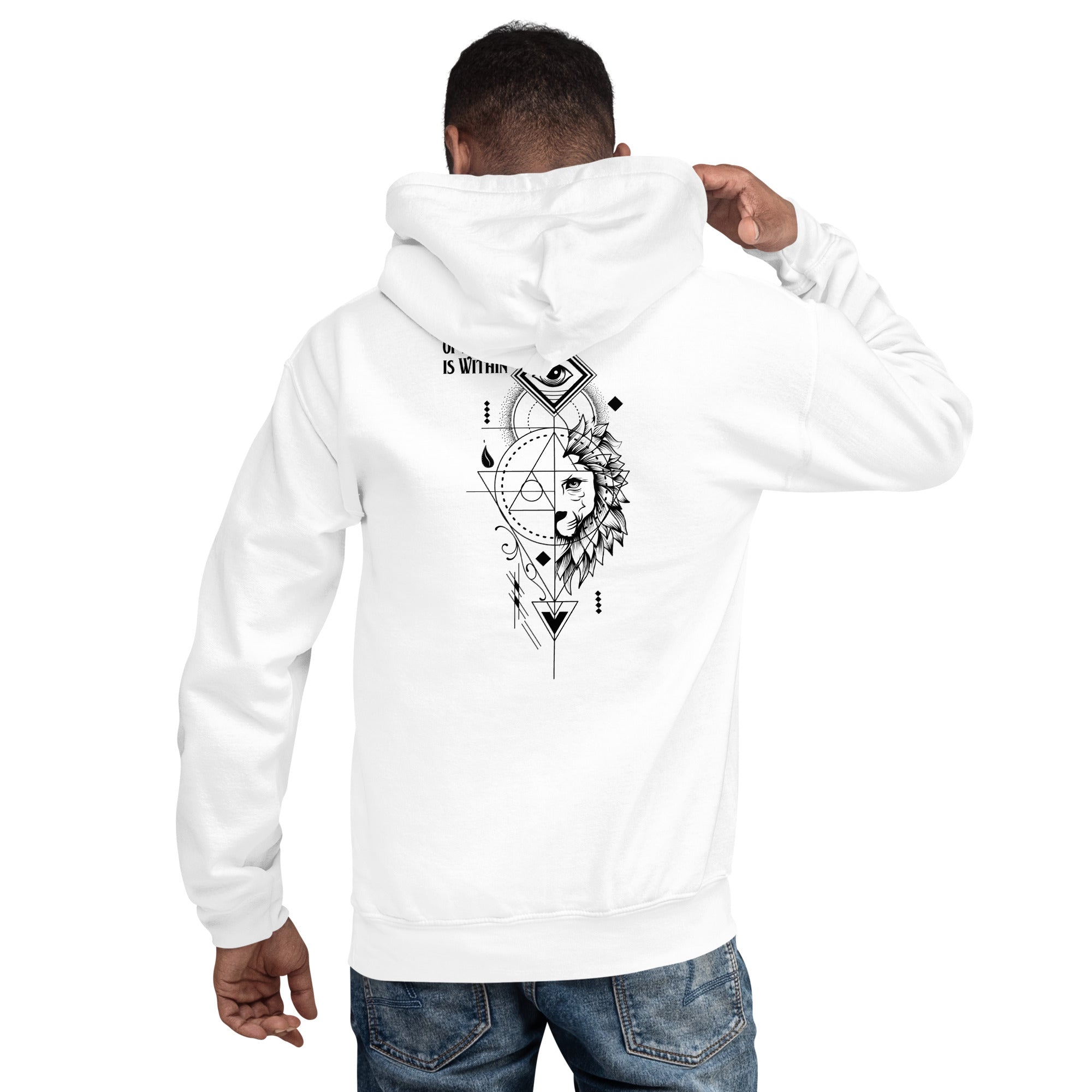 kingdom of heaven with graphic on the back of a white hoodie