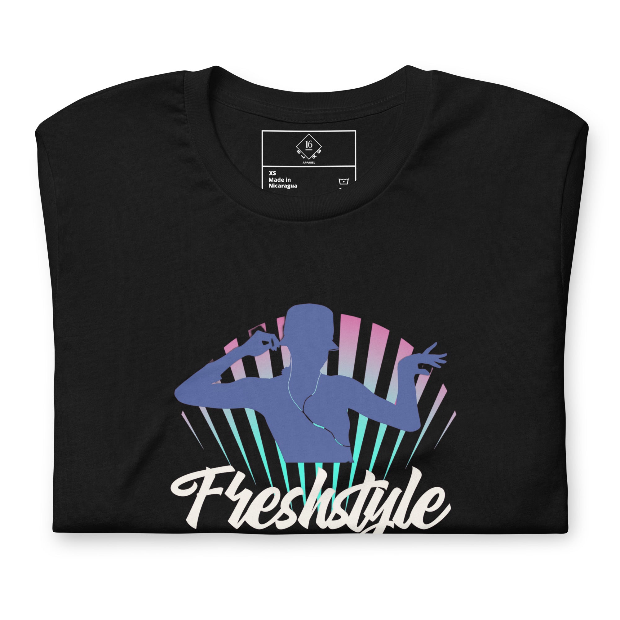 Black freshstyle t-shirt with a woman dancing