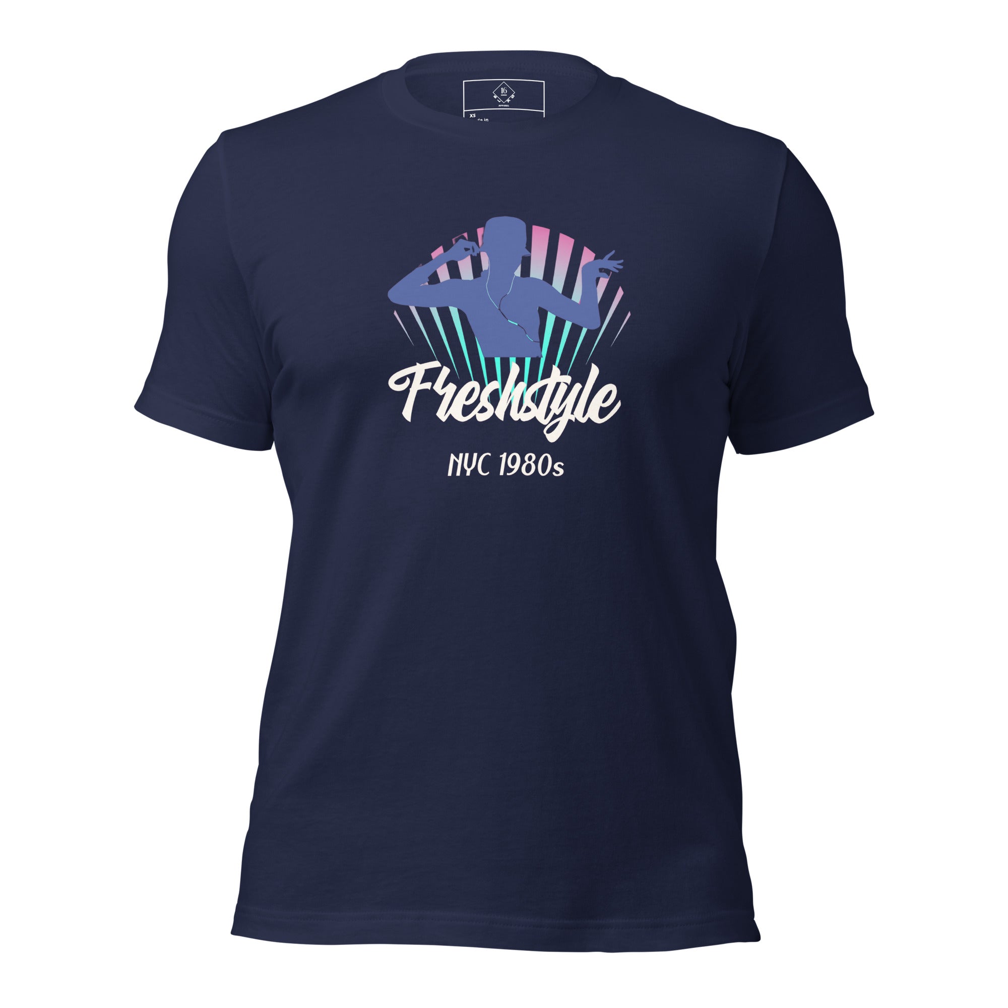 Blue freshstyle t-shirt with a woman dancing